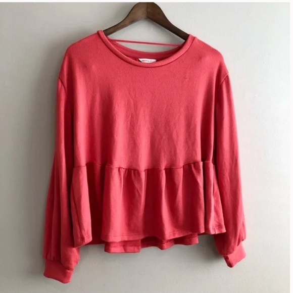 NWT Joe Fresh Jillian Harris Comfy Flowy Ruffle Hem Long Sleeve Shirt Top Red - Picture 11 of 11